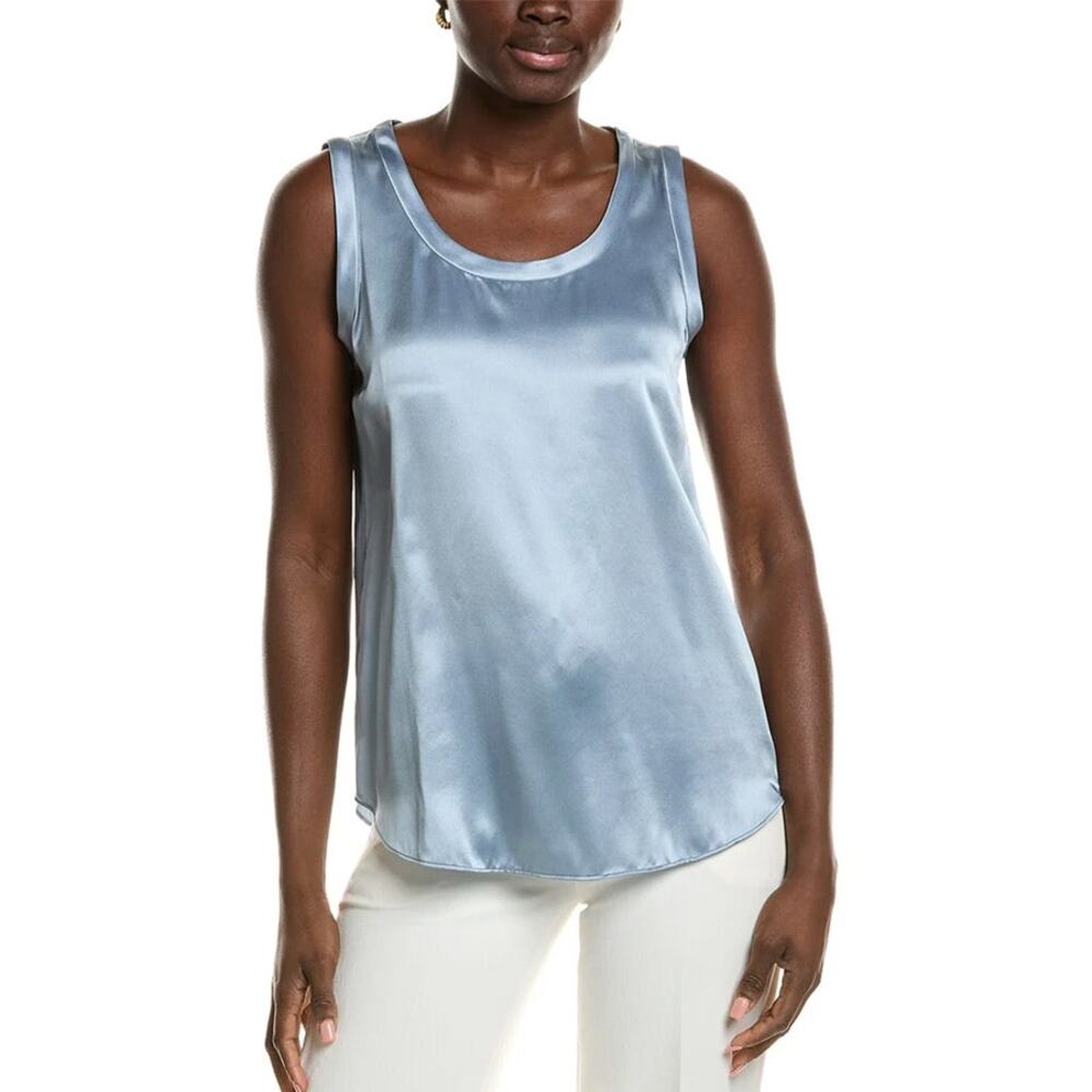 Lafayette 148 Perla Paper Blue Reversible Silk Tank Blouse Size P
